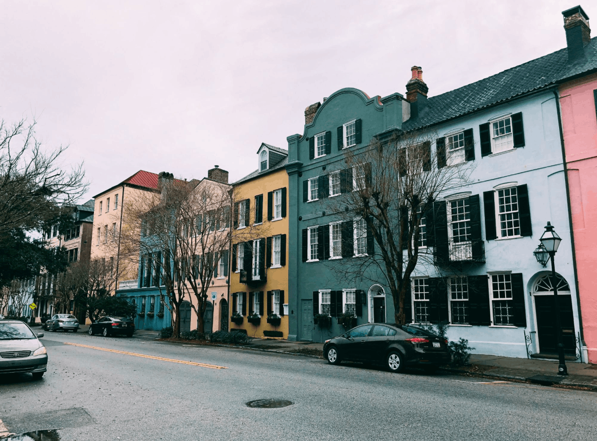 Rainbow Row on East Bay Street in February